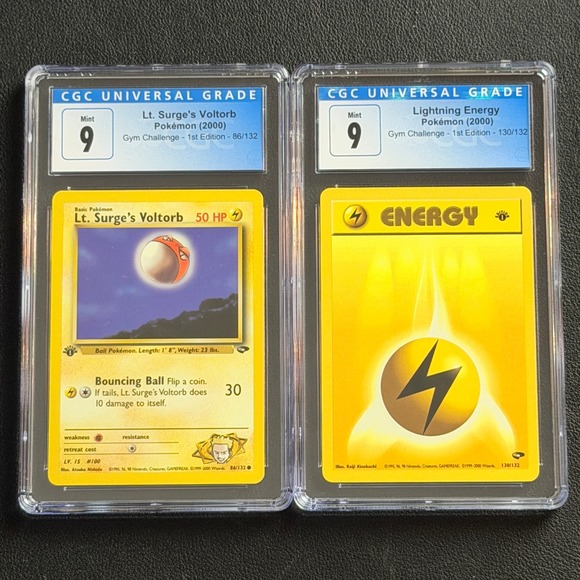 Pokemon Lt. Surge's Voltorb 1st Ed 86/132 Lightning Energy CGC 9 Gym Challenge